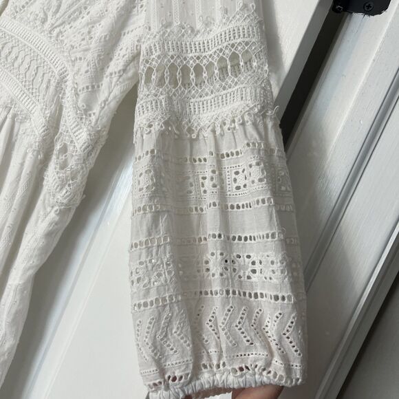 Anthropologie Ebba Midi Dress Womens 14 Eyelet White Cottage Boho Button Cutout - Picture 7 of 14